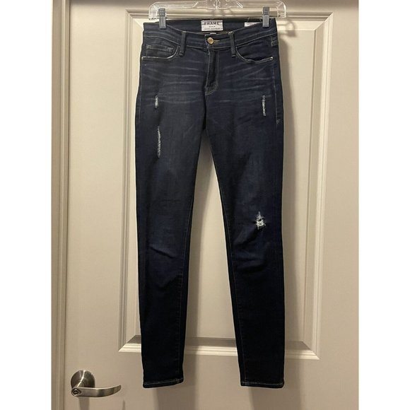 FRAME LE SKINNY DE JEANNE Los Feliz‎ Dark Wash  Distressed Stretch Jeans sz.27 - Picture 1 of 5